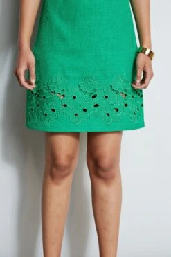 Elie Tahari Short Sleeve Embroidered Hem Dress -ELIE TAHARI Sales E70C4603 PALMLEAF 2front 2132