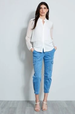 Elie Tahari Silk Shadow Layer Shirt -ELIE TAHARI Sales E710N502FRESHPEARL 1HERO 505