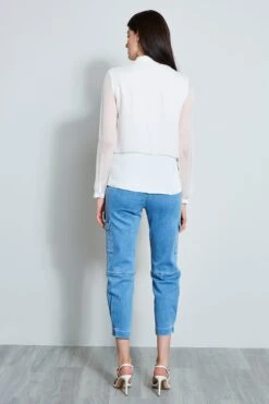 Elie Tahari Silk Shadow Layer Shirt -ELIE TAHARI Sales E710N502FRESHPEARL 3BACK 531