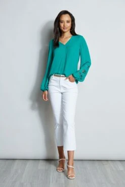 Elie Tahari Embroidered Long Sleeve Shirt -ELIE TAHARI Sales E710N503 TAHITIGREEN E303D202 WHITE 1hero 320