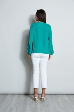 Elie Tahari Embroidered Long Sleeve Shirt -ELIE TAHARI Sales E710N503 TAHITIGREEN E303D202 WHITE 3back 085