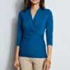 Elie Tahari Mock Wrap Ruched Knit 2 Elie Tahari Mock Wrap Ruched Knit -ELIE TAHARI Sales E756X503 PACIFICBLUE E20M021U RATTAN 2front 417