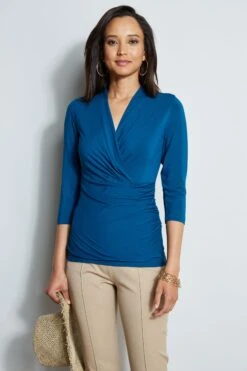 Elie Tahari Mock Wrap Ruched Knit