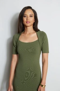Elie Tahari Contour Sweater Dress 11 Elie Tahari Contour Sweater Dress -ELIE TAHARI Sales E75X2603 TUSCANOLIVE 2FRONT 1351