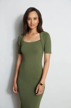 Elie Tahari Contour Sweater Dress 10 Elie Tahari Contour Sweater Dress -ELIE TAHARI Sales E75X2603 TUSCANOLIVE 2FRONT 1357
