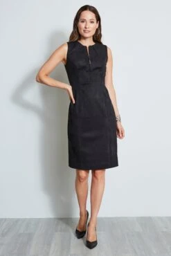 Elie Tahari Dart Zip Vegan Suede Dress
