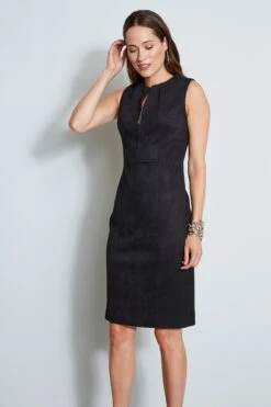 Elie Tahari Dart Zip Vegan Suede Dress -ELIE TAHARI Sales E8013602 BLACK 2FRONT 1449