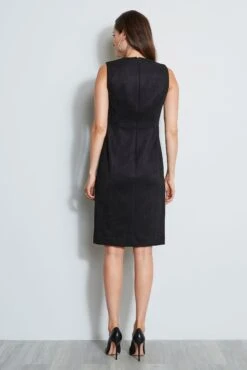 Elie Tahari Dart Zip Vegan Suede Dress -ELIE TAHARI Sales E8013602 BLACK 3BACK 1012