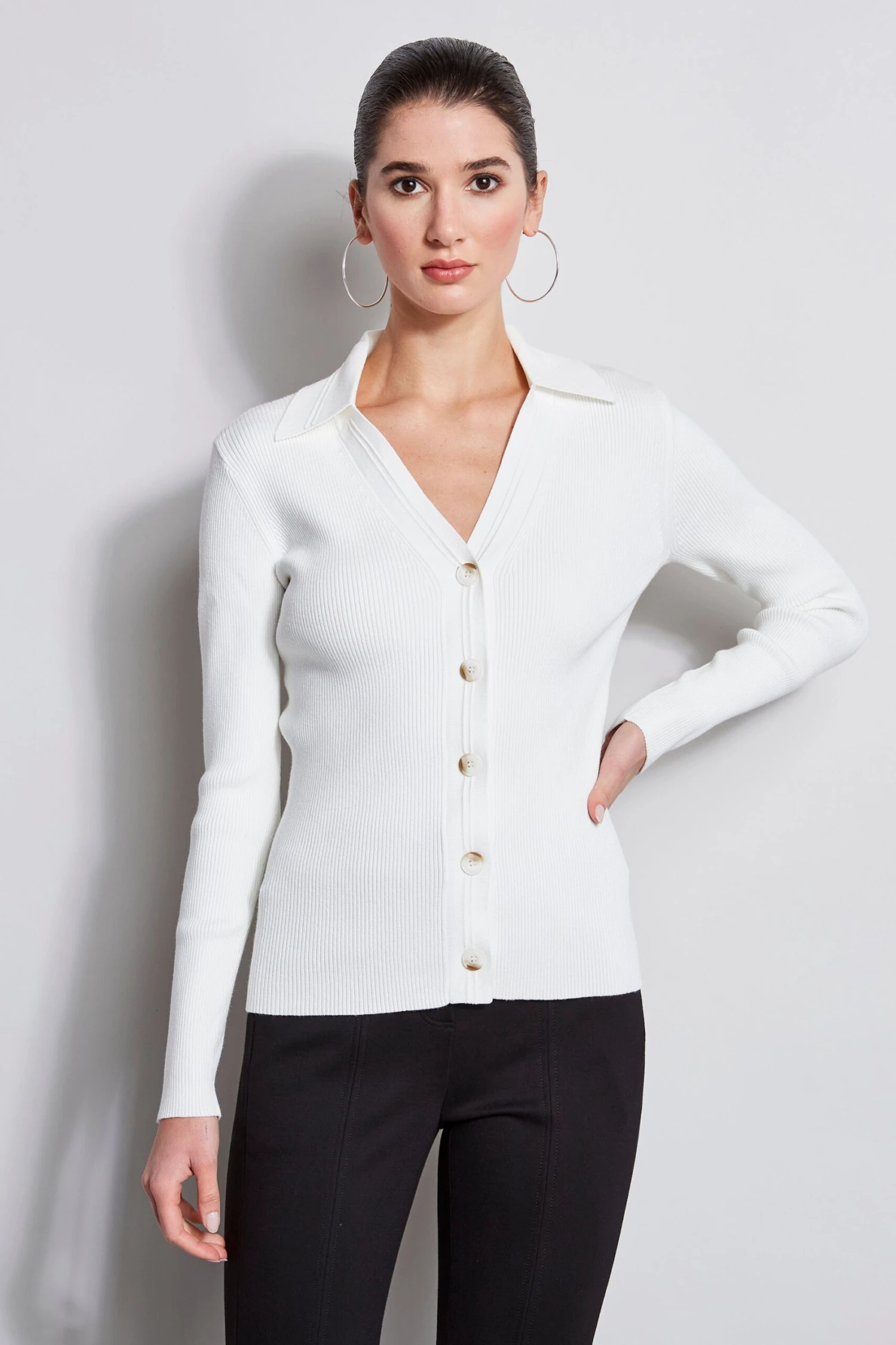 Rib Collared Cardigan 3 Rib Collared Cardigan