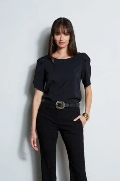 Elie Tahari Pleat Sleeve Shirt -ELIE TAHARI Sales E8033503 BLACK E8087203 BLACK 1Hero 1245