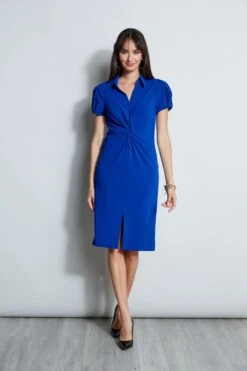 Elie Tahari Short Sleeve Twist Dress -ELIE TAHARI Sales E8033603 KLEINBLUE 1HERO 2589