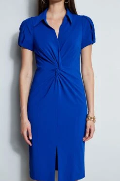 Elie Tahari Short Sleeve Twist Dress -ELIE TAHARI Sales E8033603 KLEINBLUE 2FRONT 2570
