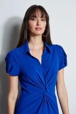 Elie Tahari Short Sleeve Twist Dress -ELIE TAHARI Sales E8033603 KLEINBLUE 2FRONT 2581