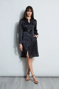 Elie Tahari Silk Cube Dot Shirt Dress