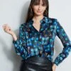 Elie Tahari Deco Cubist Silk Satin Shirt