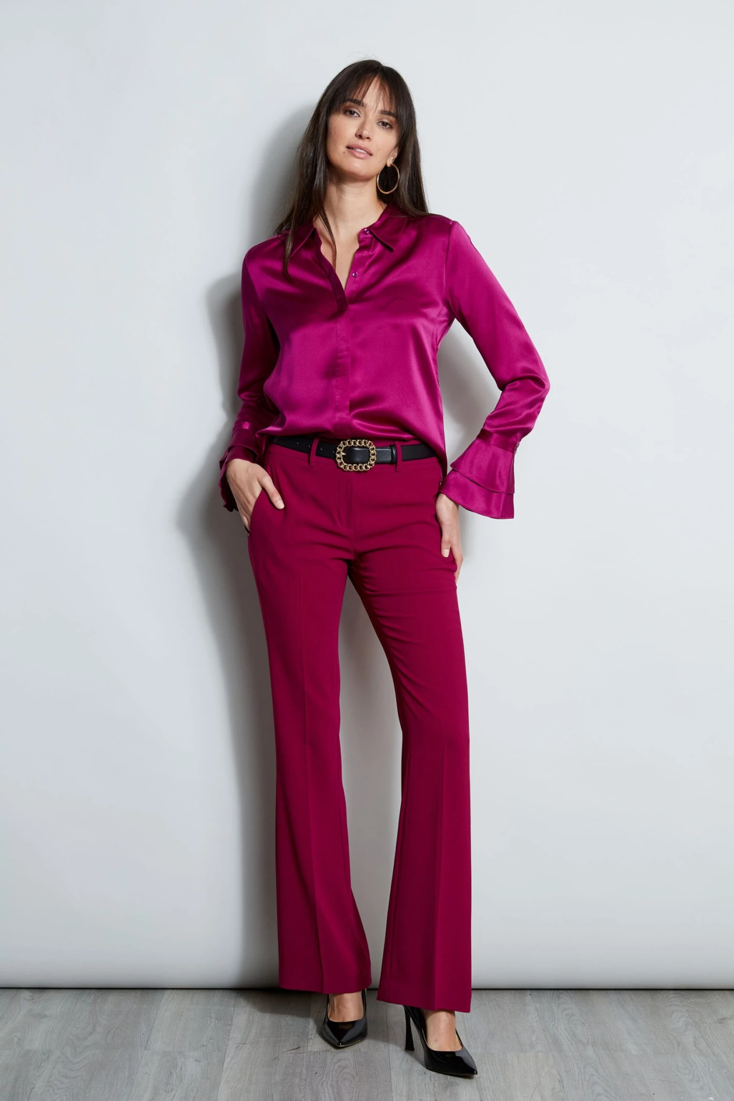 Elie Tahari Silk Satin Ruffle Cuff Shirt 5 Elie Tahari Silk Satin Ruffle Cuff Shirt - Image 3