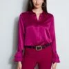 Elie Tahari Silk Satin Ruffle Cuff Shirt -ELIE TAHARI Sales E807G503 BOYSENBERRY E8087203 BOYSENBERRY 2front 1145