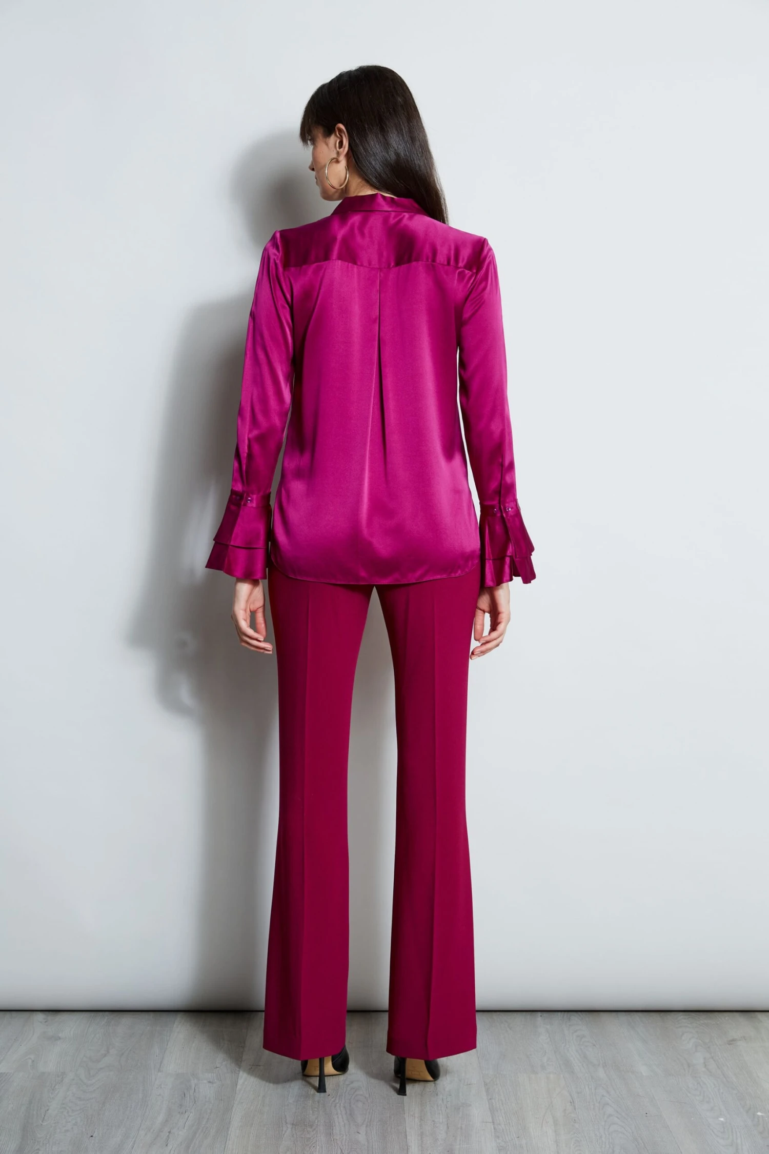 Elie Tahari Silk Satin Ruffle Cuff Shirt 8 Elie Tahari Silk Satin Ruffle Cuff Shirt - Image 6