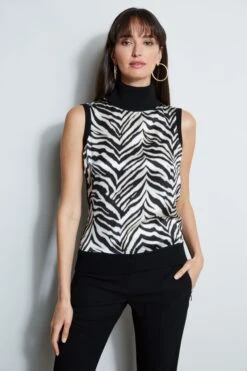 Elie Tahari Silk Zebra Print Sweater -ELIE TAHARI Sales E8087103 BLACK E8087203 BLACK E85X5513 MULTI 2FRONT 2166