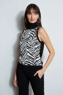 Elie Tahari Silk Zebra Print Sweater -ELIE TAHARI Sales E8087103 BLACK E8087203 BLACK E85X5513 MULTI 2FRONT 2171