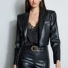 Elie Tahari Cropped Vegan Leather Jacket