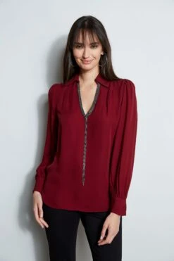 Elie Tahari Chain Collar Shirt -ELIE TAHARI Sales E810N503 BOYSENBERRY E802W203 BLACK 2FRONT 2131