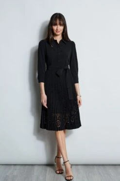 Elie Tahari Pleated Laser Cut Dress