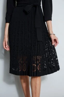 Elie Tahari Pleated Laser Cut Dress -ELIE TAHARI Sales E8147603 BLACK 2front 2342