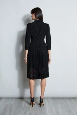 Elie Tahari Pleated Laser Cut Dress -ELIE TAHARI Sales E8147603 BLACK 3BACK 2608