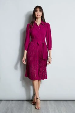 Elie Tahari Pleated Laser Cut Dress