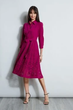 Elie Tahari Pleated Laser Cut Dress -ELIE TAHARI Sales E8147603 BOYSENBERRY 1Hero 2382