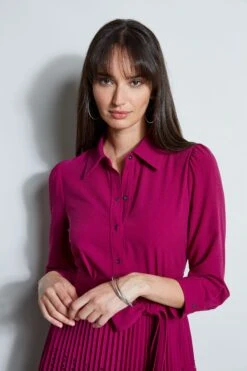 Elie Tahari Pleated Laser Cut Dress -ELIE TAHARI Sales E8147603 BOYSENBERRY 2front 2403