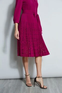 Elie Tahari Pleated Laser Cut Dress -ELIE TAHARI Sales E8147603 BOYSENBERRY 2front 2414