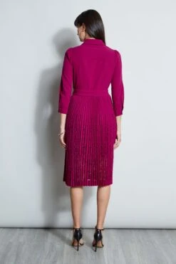 Elie Tahari Pleated Laser Cut Dress -ELIE TAHARI Sales E8147603 BOYSENBERRY 3back 2426