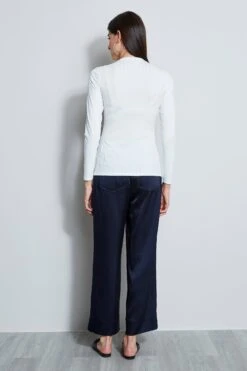 Elie Tahari Rib Twist Knot Knit -ELIE TAHARI Sales E856X502 LSPLEATEDVNECKTOP KNITTOP 3BACK 2500