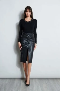 Elie Tahari Twist Vegan Skirt -ELIE TAHARI Sales E85X5503 BLACK E80AM303 BLACK 1Hero 1280