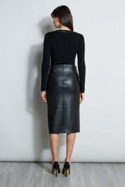 Elie Tahari Twist Vegan Skirt -ELIE TAHARI Sales E85X5503 BLACK E80AM303 BLACK 3back 1303