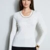 Elie Tahari Merino Rib Chain Detail Sweater -ELIE TAHARI Sales E85X5503 SNOW E802W203 BLACK 2FRONT 2135