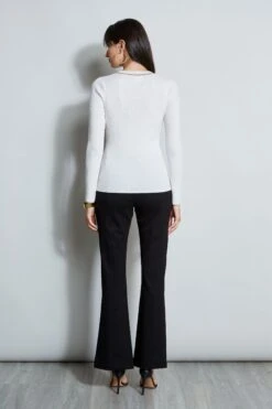 Elie Tahari Merino Rib Chain Detail Sweater -ELIE TAHARI Sales E85X5503 SNOW E802W203 BLACK 3back 937
