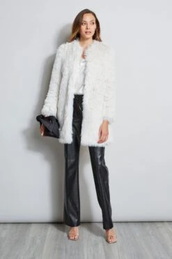 Elie Tahari Faux Toscana Sherling Coat -ELIE TAHARI Sales E90AM202 BLACK EN024402 WHITE E307G502 FRESHPEARL 3BACK 985 1