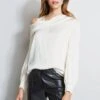 Off Shoulder Silk Shirt -ELIE TAHARI Sales E90AM202 BLACK ETR22672 IVORY 2FRONT 857