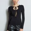 Tassel Knit 2 Tassel Knit -ELIE TAHARI Sales E90AM202 Black ETR22744 Noir 2FRONT 1222