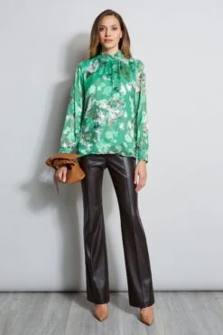 Elie Tahari Smocked Vintage Floral Shirt -ELIE TAHARI Sales E90AM202 COFFEE EN045502 FOREST 1HERO 468