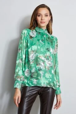 Elie Tahari Smocked Vintage Floral Shirt