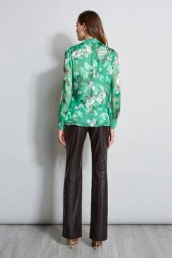 Elie Tahari Smocked Vintage Floral Shirt -ELIE TAHARI Sales E90AM202 COFFEE EN045502 FOREST 3BACK 494