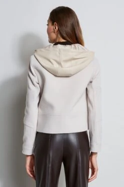 Elie Tahari Wool Cropped Hooded Jacket -ELIE TAHARI Sales E90AM202 COFFEE EN047102 OATMEAL E95X5502 COFFEE 3BACK 1664