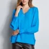 Elie Tahari Silk Geometric Embroidered Shirt -ELIE TAHARI Sales E90AM202 COFFEE EN10N512 PERSIANBLUE 2FRONT 460