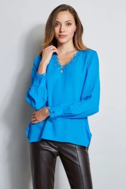 Elie Tahari Silk Geometric Embroidered Shirt