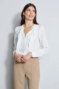 Elie Tahari Silk Tie Button Up Shirt