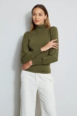 Elie Tahari Smocked Turtleneck Knit